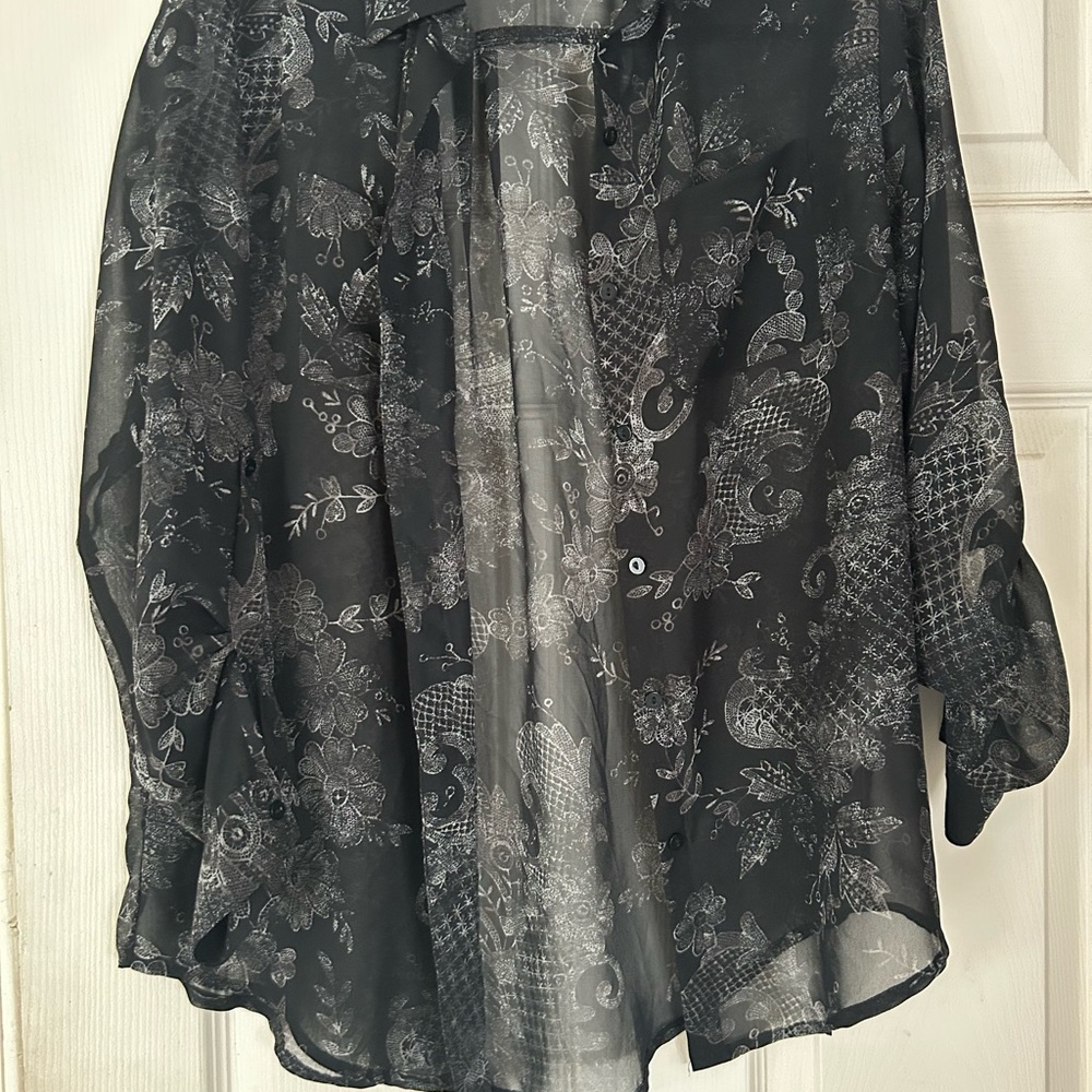 Decree Black Oversized Button Down Shirt 3/4 Sleeve